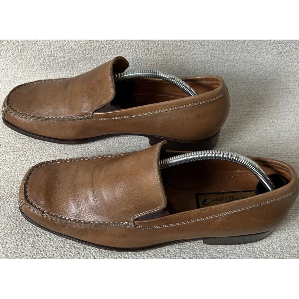 Emilio Bianco Loafers Mens 10‎ Brown Genuine Leather Shoes Stiching